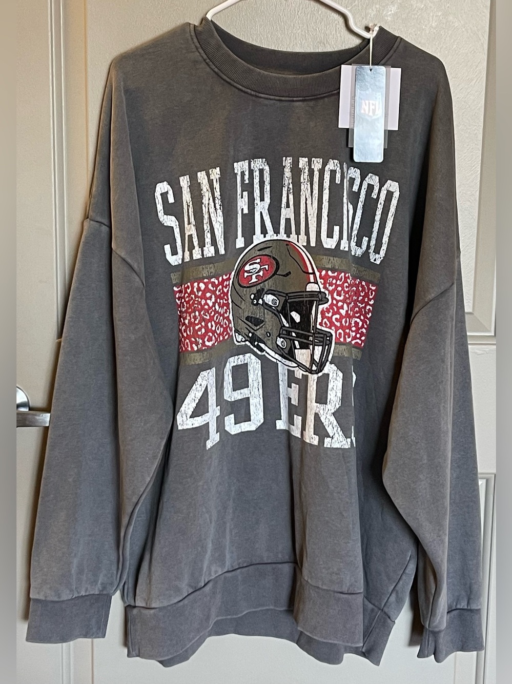 Gameday Couture NFL SF 49ers Grey Vintage Wash Oversized Sweater Womens XXL NWT